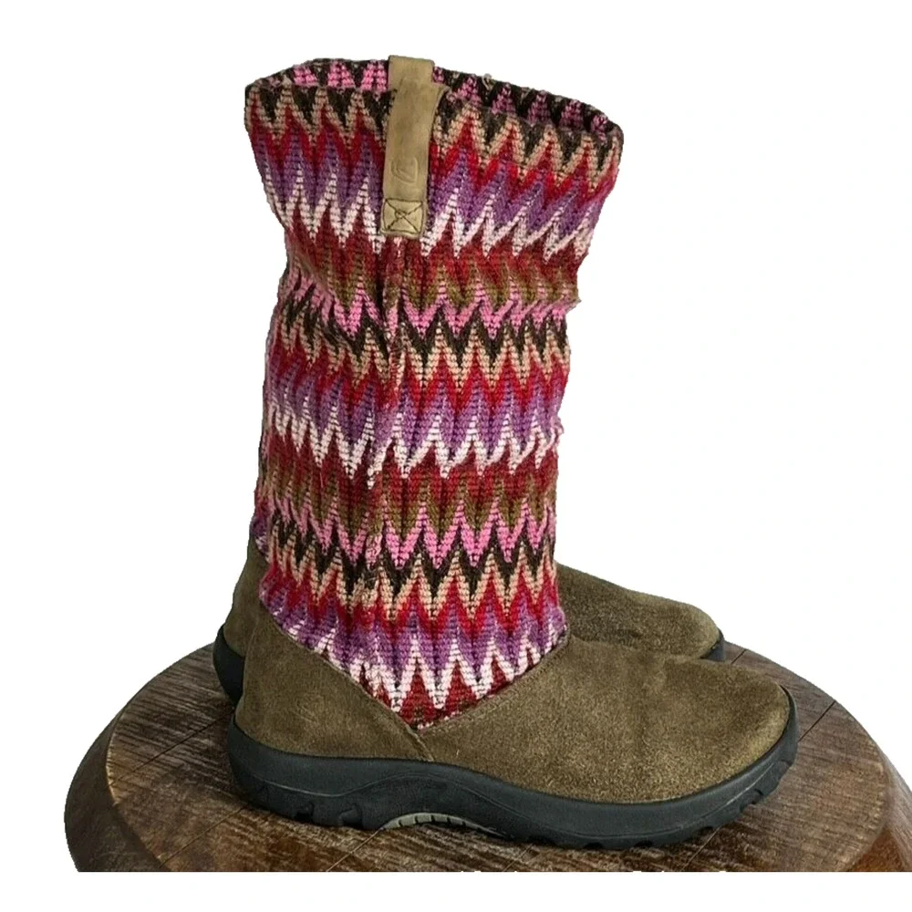 Keen Auburn Boots Shoes Kids Girl 4 Knit Navajo Suede Wool Pull On Tall Winter